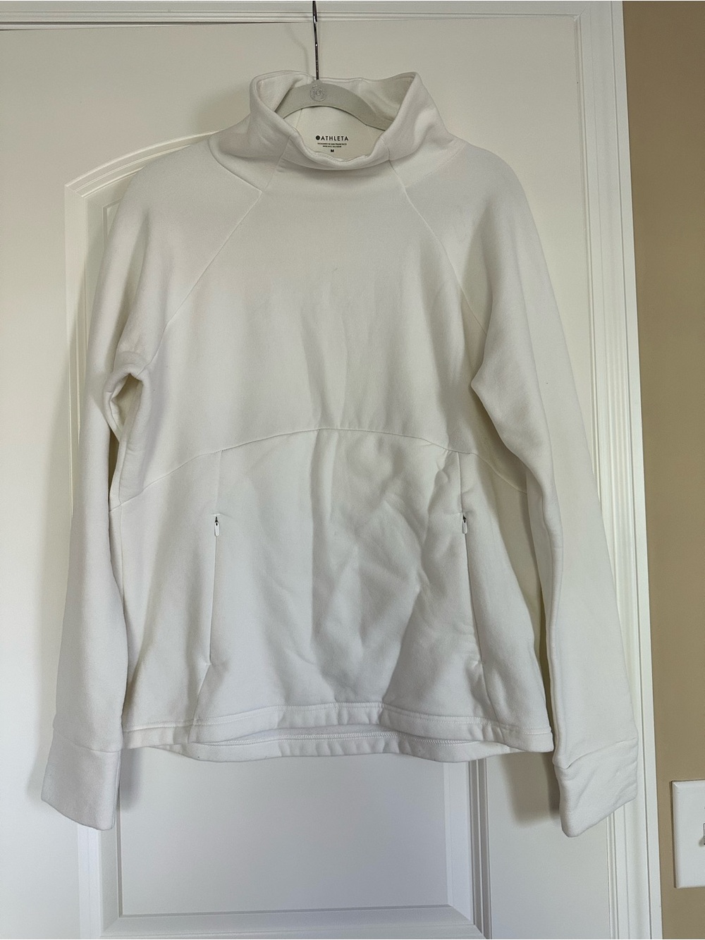 Athleta Cream Funnel-Neck Pullover with Zip Pockets